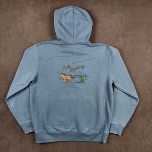 Stio Giddy Up Hoodie Mens Large Blue Ride Wyoming Graphic Pullover 400481-420